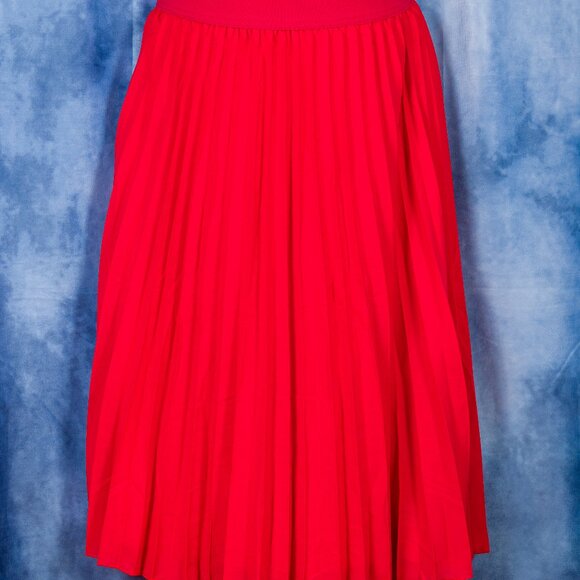 DRESSTELLS RED Pleated Midi Skirts for Women, Aline Long High Elastic Waisted M - Picture 1 of 1